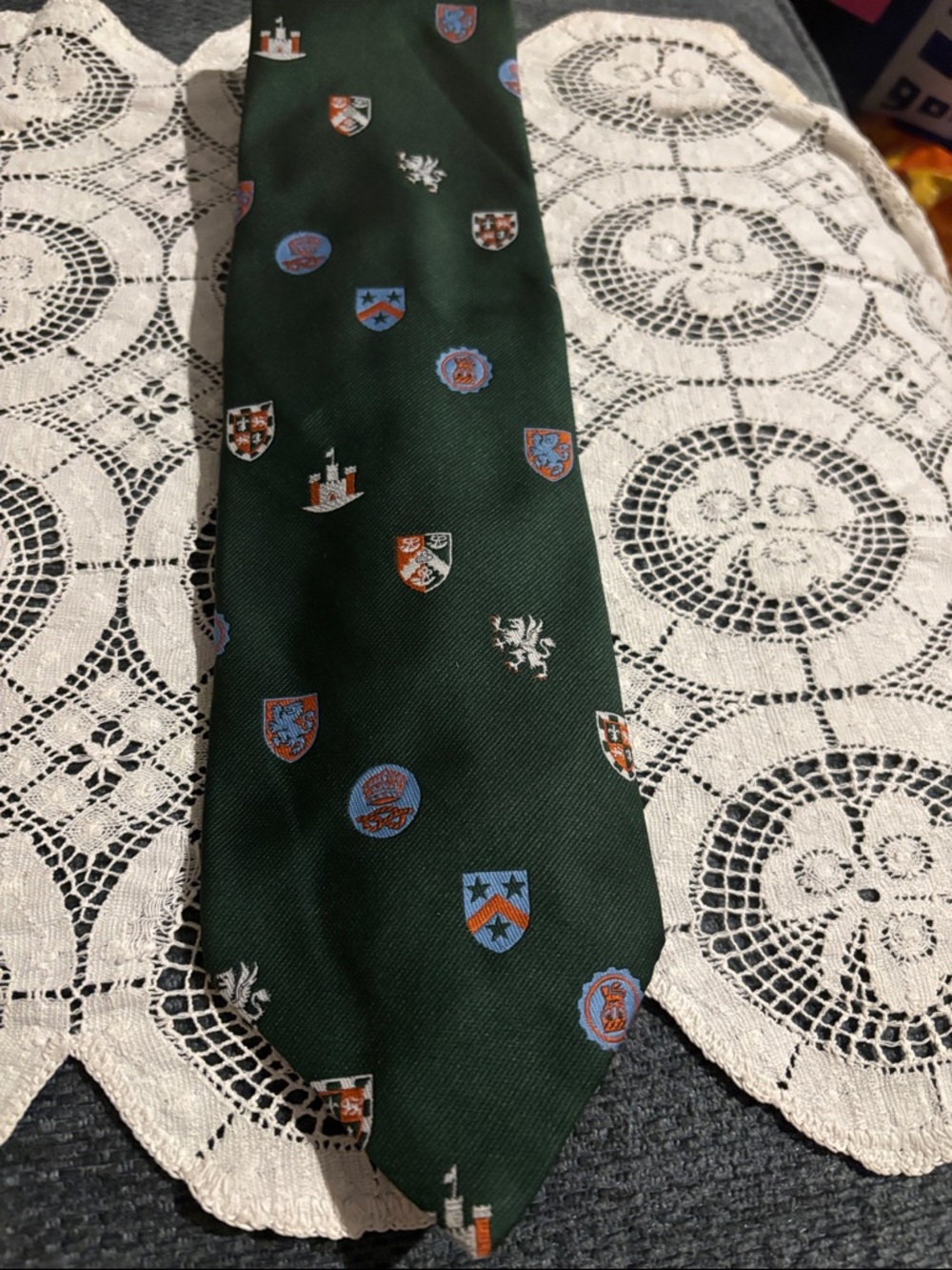 jcpenney Dark Green Shield & Crest Pattern Tie
